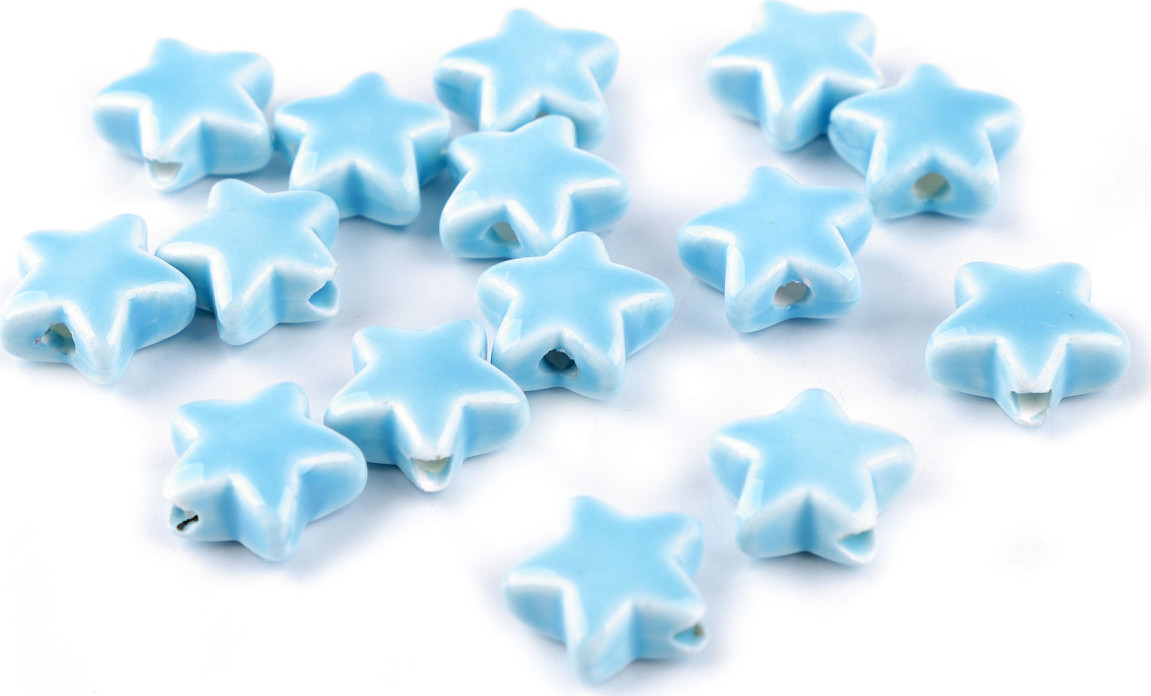 Porcelánové korálky hvězdy Ø15 mm Varianta: 3 modrá pomněnková, Balení: 20 g