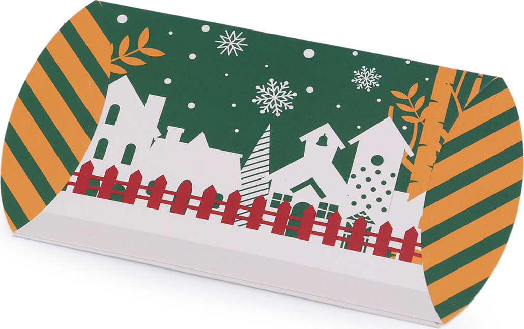 Vánoční dárková krabička sob, Mikuláš, sněhulák, perníček, kostelík Varianta: 3 zelená tmavá krajina, Balení: 12 ks
