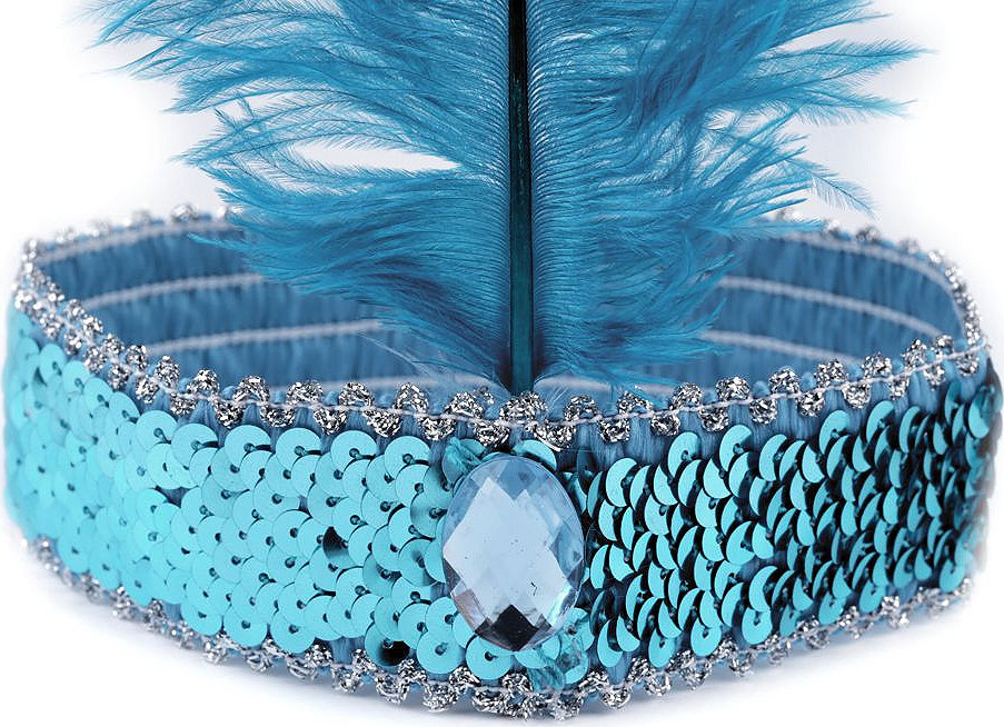 Karnevalová čelenka flitrová s peřím retro Varianta: 8 modrá azurová, Balení: 10 ks