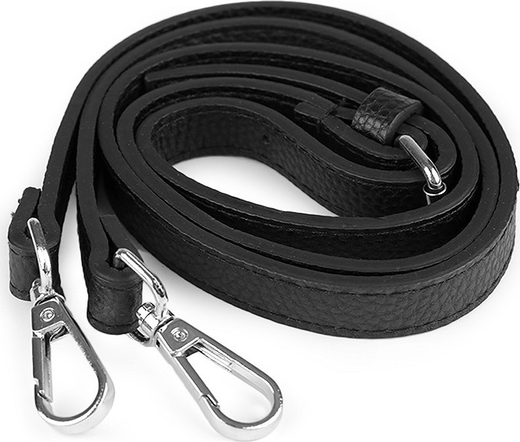 Koženkový popruh / ucho na kabelku s karabinami šíře 1,5 cm Varianta: 2 černá nikl, Balení: 1 ks