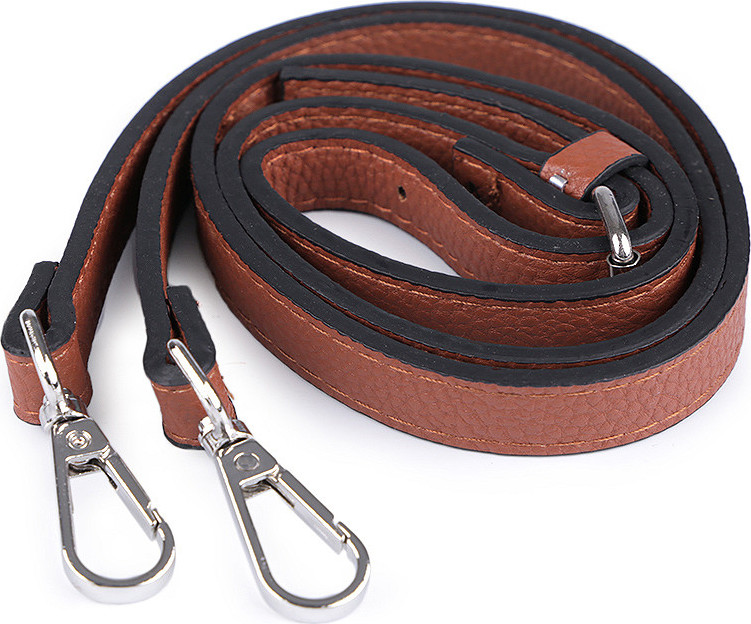 Koženkový popruh / ucho na kabelku s karabinami šíře 1,5 cm Varianta: 1 hnědá koňak nikl, Balení: 1 ks