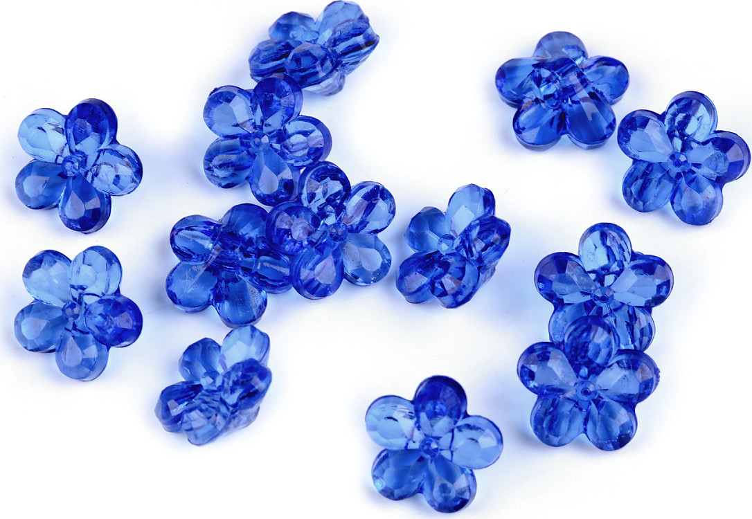 Plastové knoflíky / korálky květ Ø12 mm Varianta: 6 modrá královská, Balení: 5 g