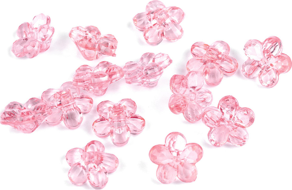 Plastové knoflíky / korálky květ Ø12 mm Varianta: 1 růžová sv., Balení: 5 g