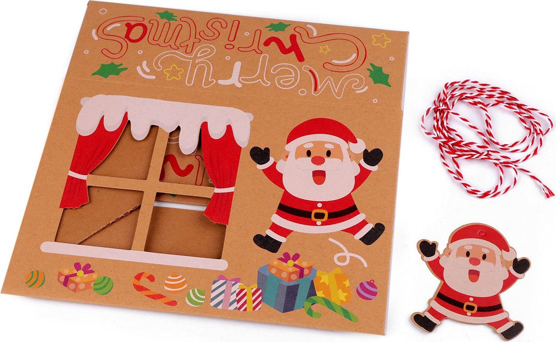 Vánoční dárková krabice s průhledem a jmenovkou Varianta: 4 hnědá přírodní Santa, Balení: 1 ks