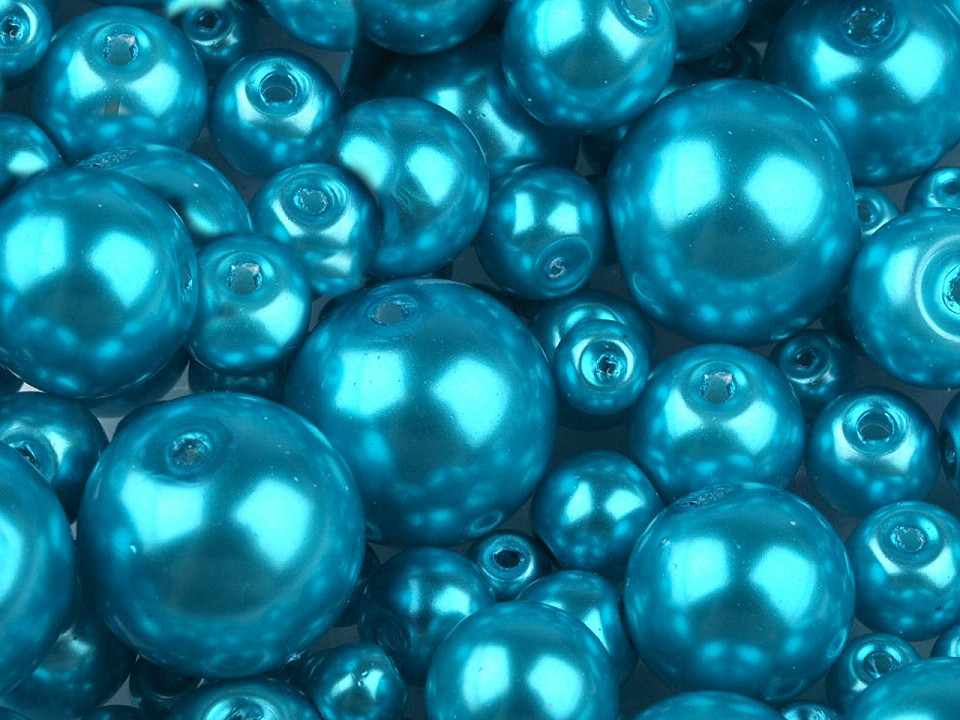 Skleněné voskové perly mix velikostí Ø4-12 mm Varianta: 67A tyrkys mořský, Balení: 50 g