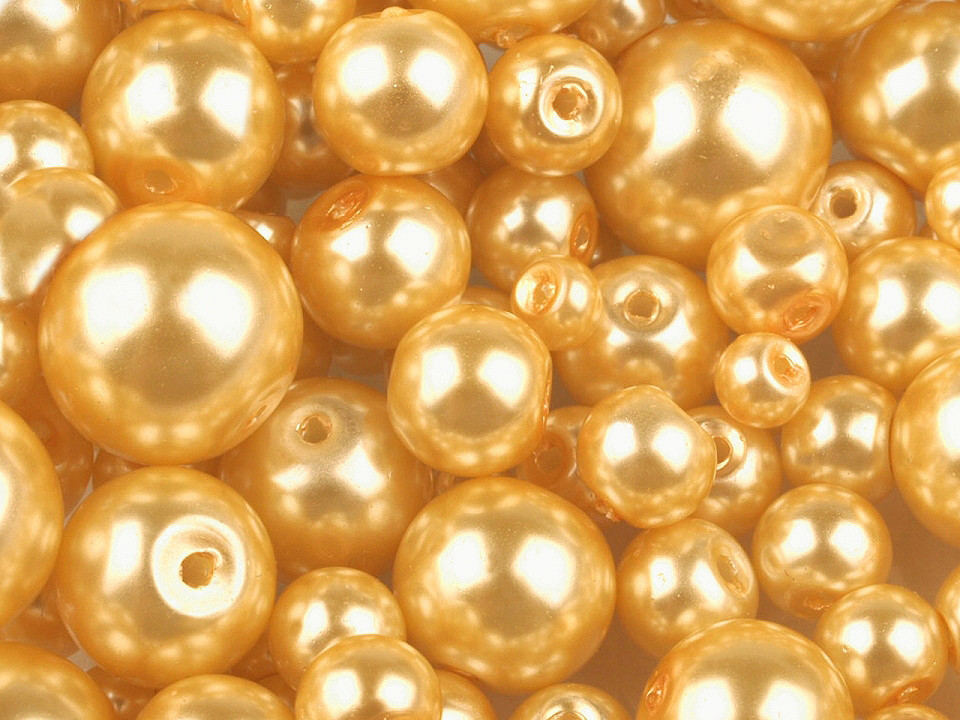 Skleněné voskové perly mix velikostí Ø4-12 mm Varianta: 74B zlatá světlá, Balení: 500 g