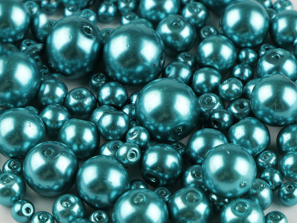 Skleněné voskové perly mix velikostí Ø4-12 mm Varianta: 64A modrá tyrkys, Balení: 500 g