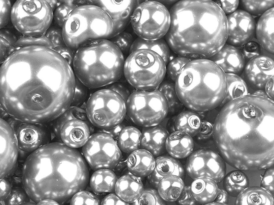 Skleněné voskové perly mix velikostí Ø4-12 mm Varianta: 18B stříbrná světlá, Balení: 500 g