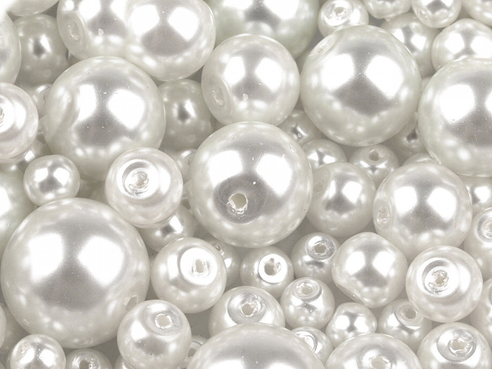 Skleněné voskové perly mix velikostí Ø4-12 mm Varianta: 01B bílá, Balení: 50 g