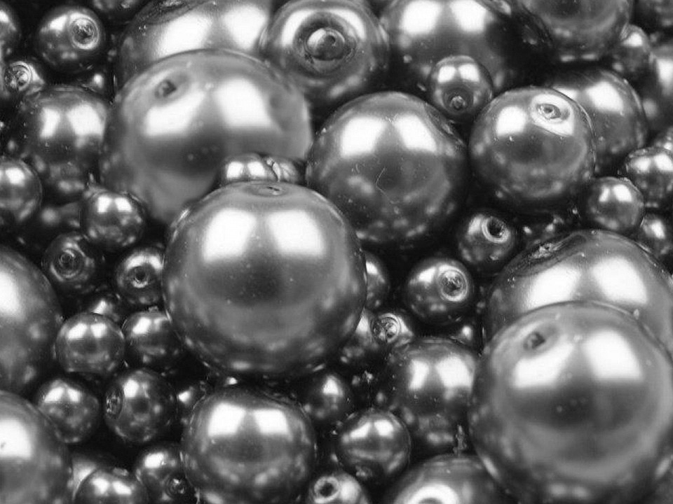 Skleněné voskové perly mix velikostí Ø4-12 mm Varianta: 19B stříbrná tmavá, Balení: 50 g