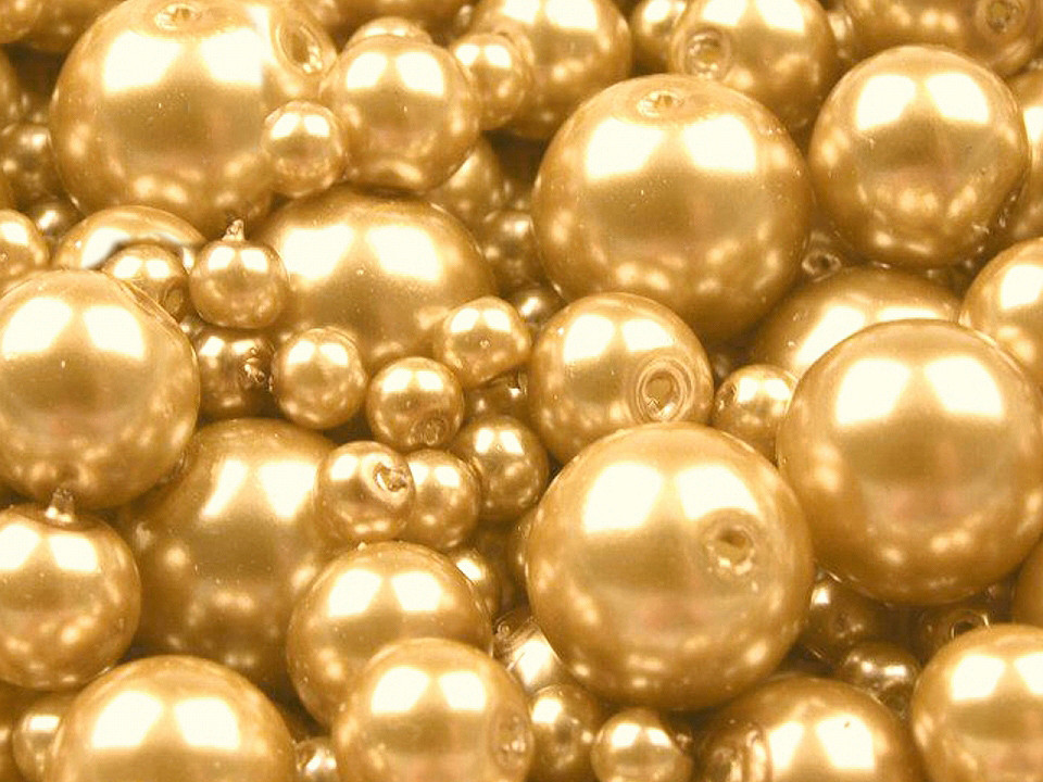 Skleněné voskové perly mix velikostí Ø4-12 mm Varianta: 28B zlatá klasik, Balení: 500 g