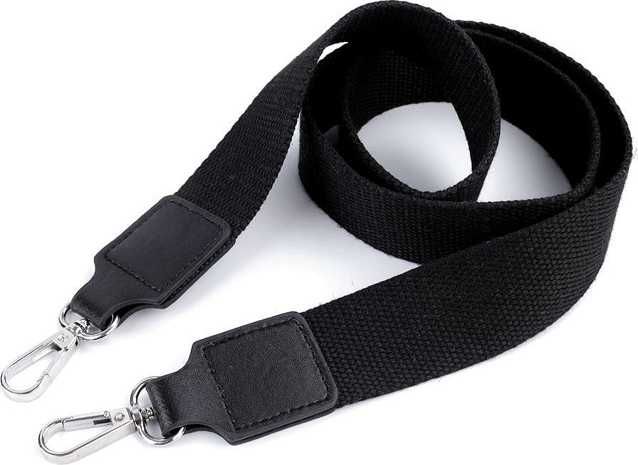 Textilní ucho / popruh na tašku s karabinami šíře 3,8 cm Varianta: černá nikl, Balení: 1 ks