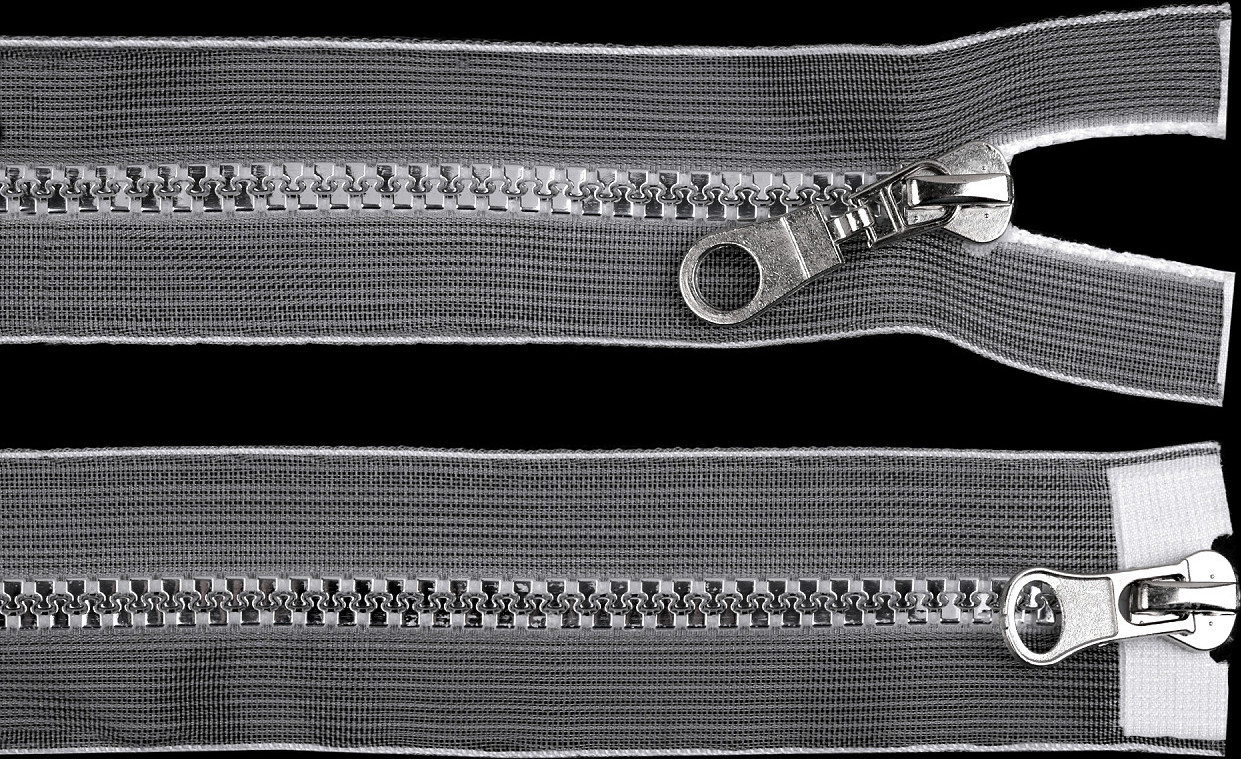 Zip kostěný 5 mm dělitelný 2 jezdce / dvoucestný 50 cm transparentní Varianta: transparent stříbrná, Balení: 1 ks