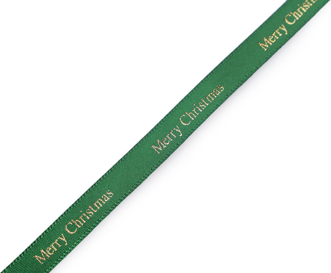 Vánoční saténová stuha Merry Christmas šíře 9 mm Varianta: 2 zelená, Balení: 22.5 m