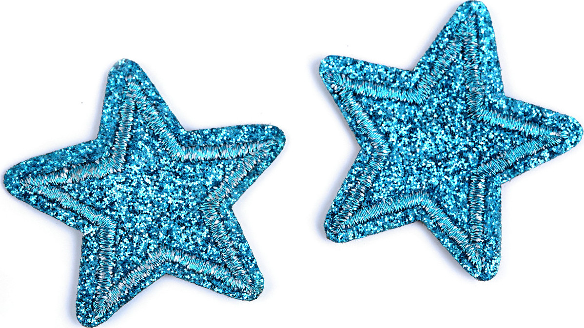 Nažehlovačka hvězda s glitry Varianta: 4 modrá sytá, Balení: 10 ks