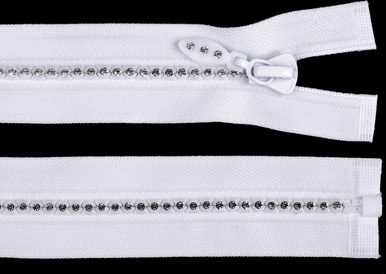 Kostěný zip šíře 4 mm délka 70 cm se štrasovými kamínky Varianta: 101 bílá, Balení: 1 ks