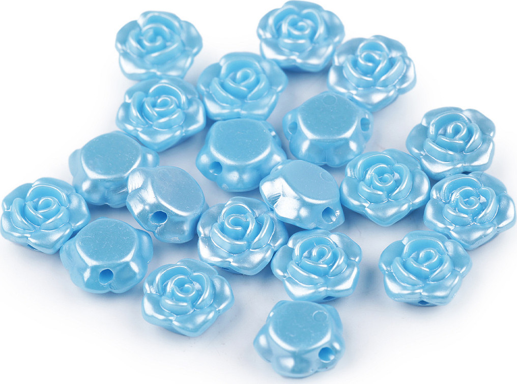 Plastové voskové korálky / perly růžičky s průvlekem Ø13 mm Varianta: 8 modrá světlá, Balení: 20 ks