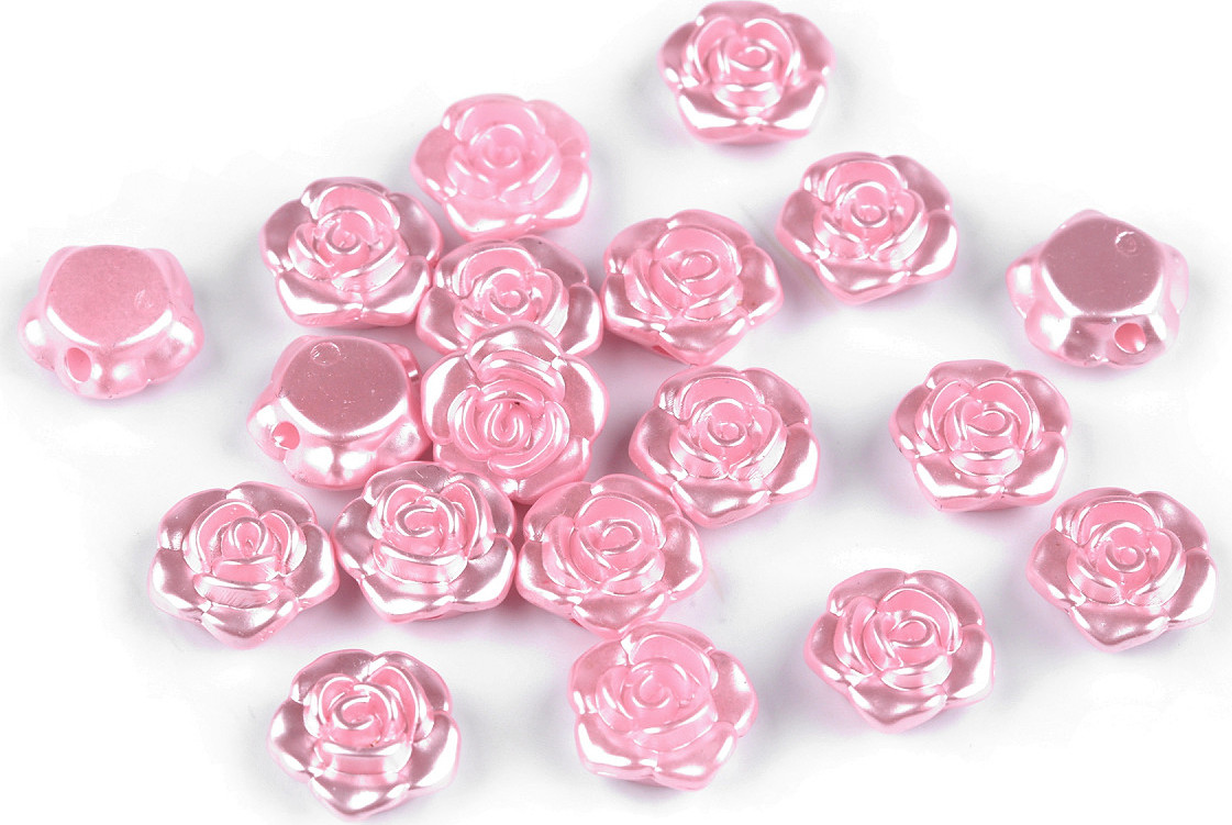 Plastové voskové korálky / perly růžičky s průvlekem Ø13 mm Varianta: 3 růžová nejsv. perleť, Balení: 20 ks
