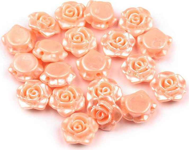 Plastové voskové korálky / perly růžičky s průvlekem Ø13 mm Varianta: 4 broskvová, Balení: 20 ks
