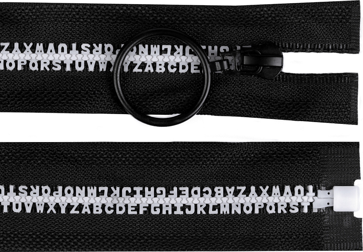 Kostěný zip šíře 5 mm délka 70 cm písmenka Varianta: černá, Balení: 1 ks