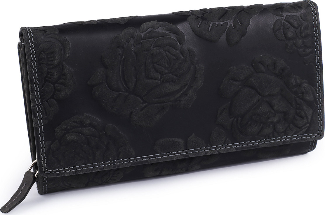 Dámská peněženka kožená s květy Varianta: 18 černá, Balení: 1 ks