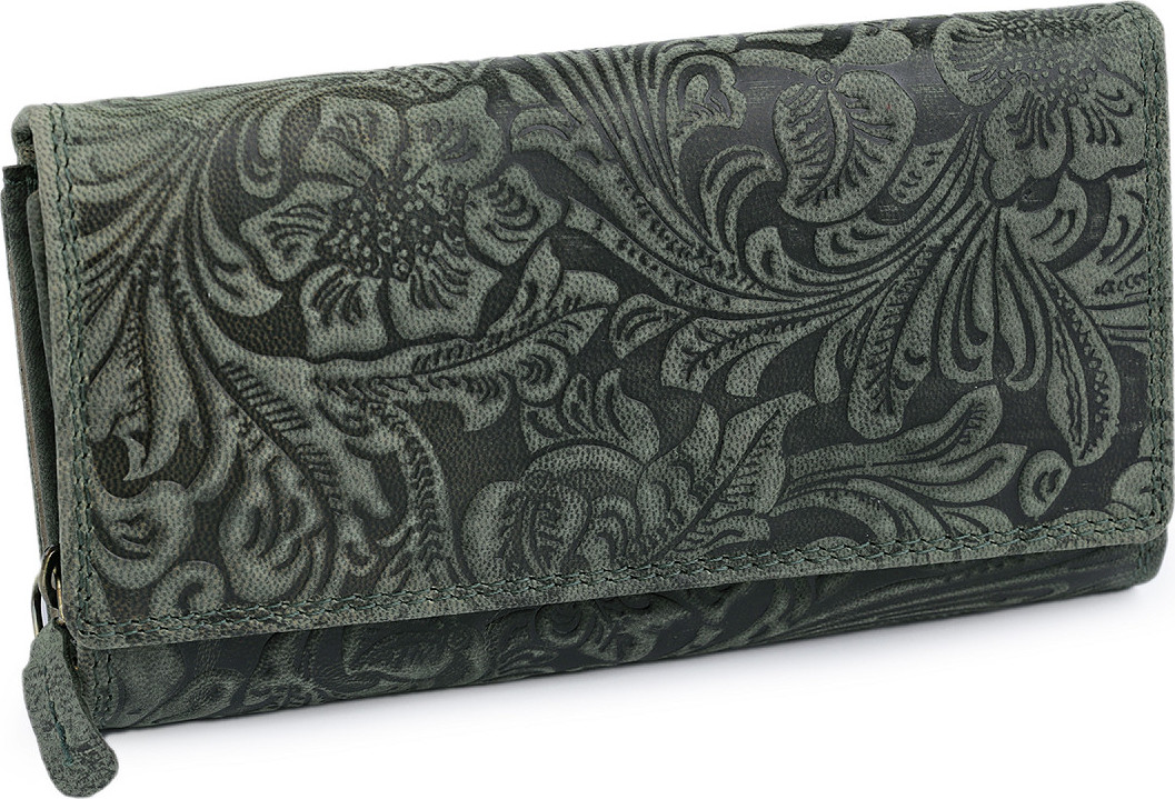 Dámská peněženka kožená s květy Varianta: 21 zelenočerná, Balení: 1 ks