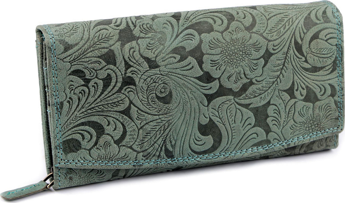 Dámská peněženka kožená s květy Varianta: 21 zelenočerná, Balení: 1 ks