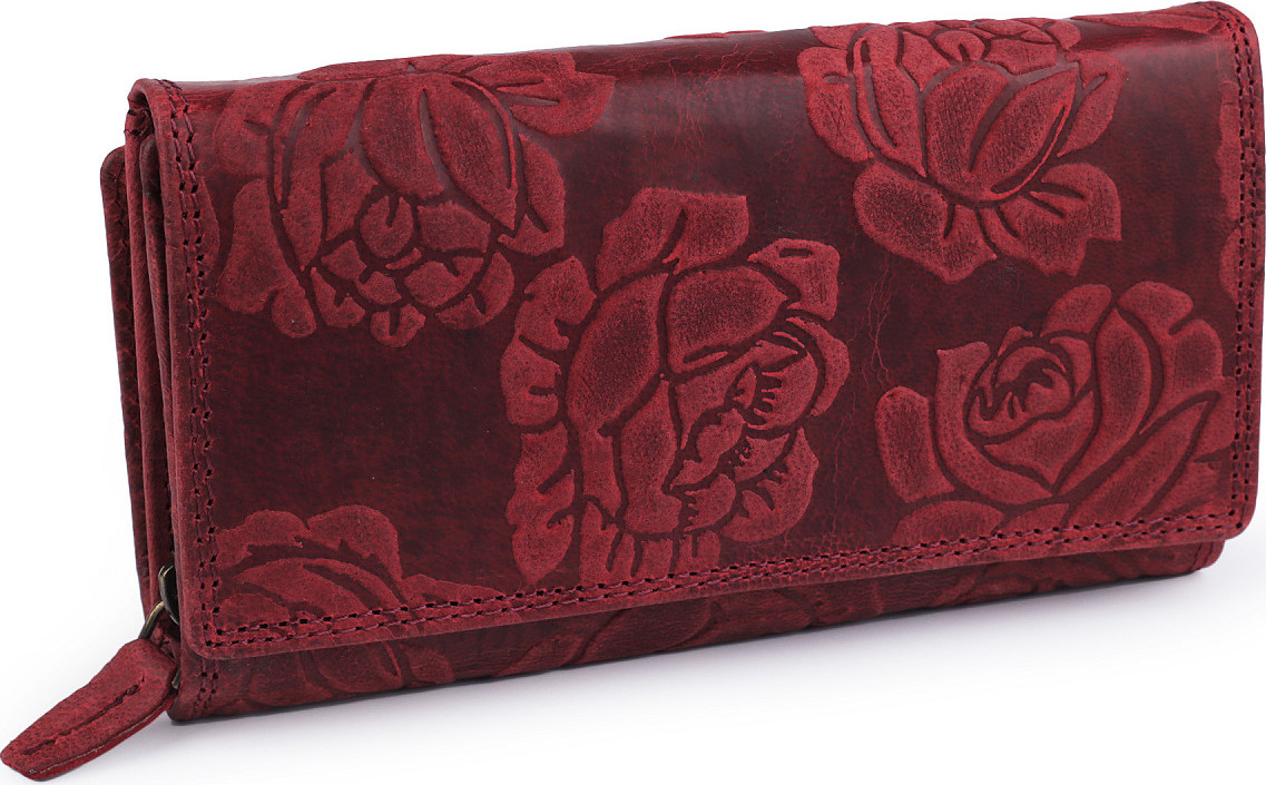 Dámská peněženka kožená s květy Varianta: 12 červená, Balení: 1 ks