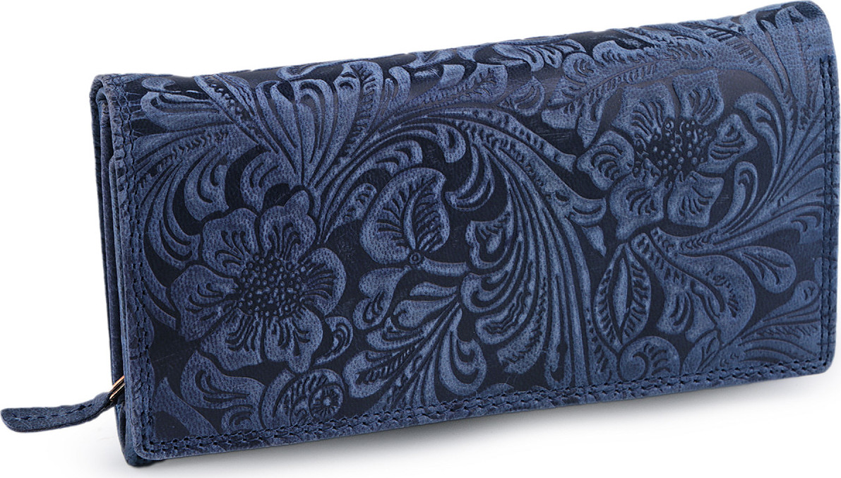 Dámská peněženka kožená s květy Varianta: 23 modrá tmavá, Balení: 1 ks