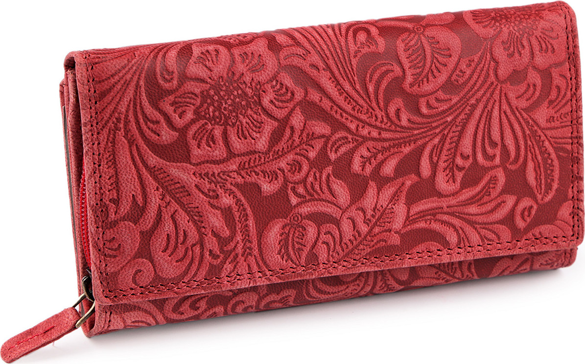 Dámská peněženka kožená s květy Varianta: 25 červená, Balení: 1 ks