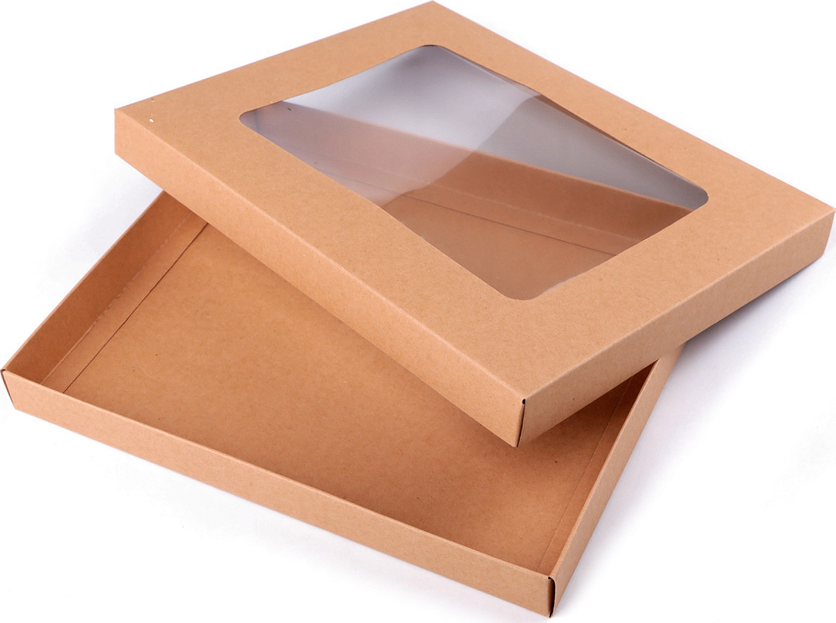 Papírová krabice s průhledem Varianta: hnědá přírodní, Balení: 1 ks