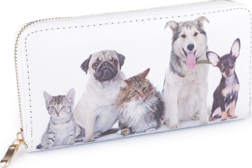 Dámská peněženka pes, kočka 10x19 cm Varianta: 1 bílá, Balení: 1 ks