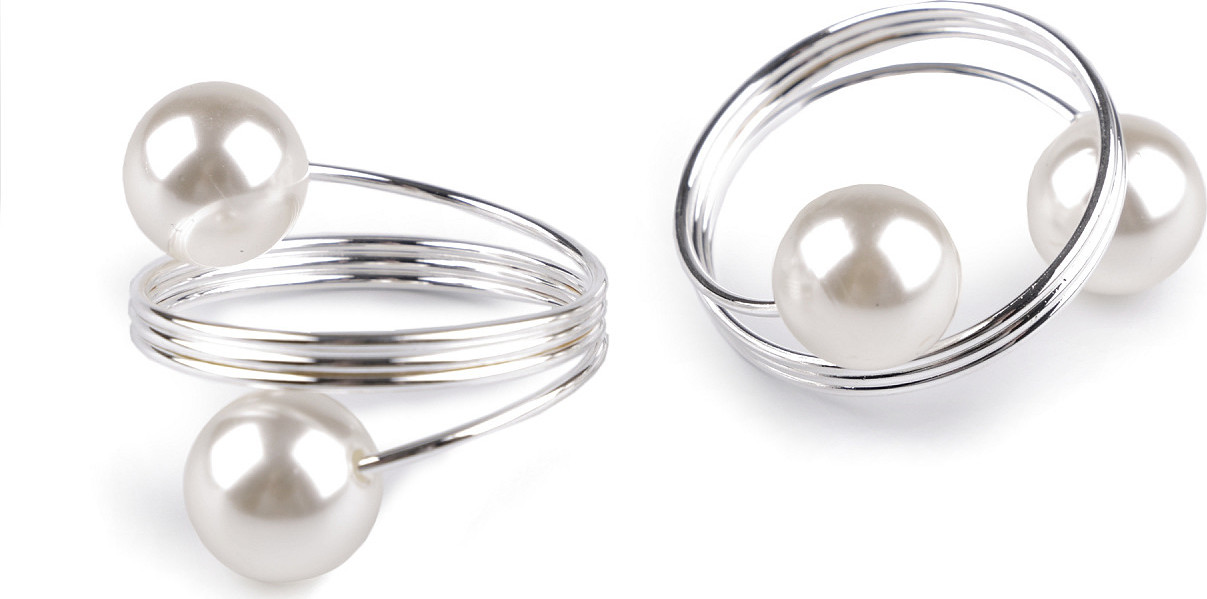 Kroužek na ubrousek s perlou Varianta: stříbrná, Balení: 2 ks