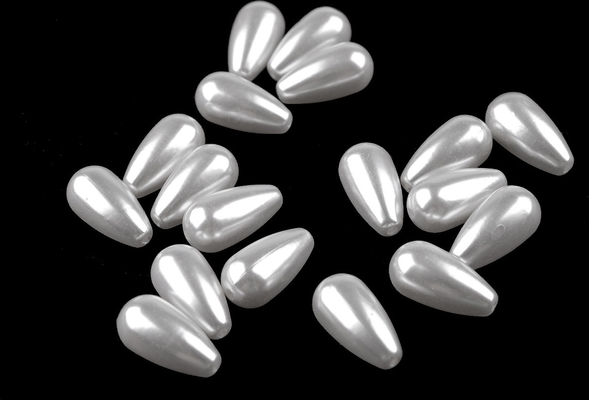 Plastové voskové korálky / perly Glance kapka 10x20 mm Varianta: bílá, Balení: 20 g