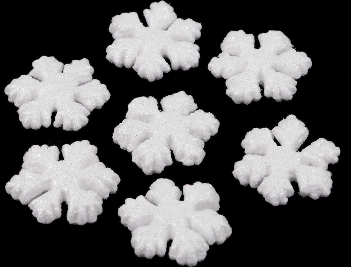 Sněhová vločka s glitry Ø4,5 cm polystyren Varianta: bílá, Balení: 1 sáček