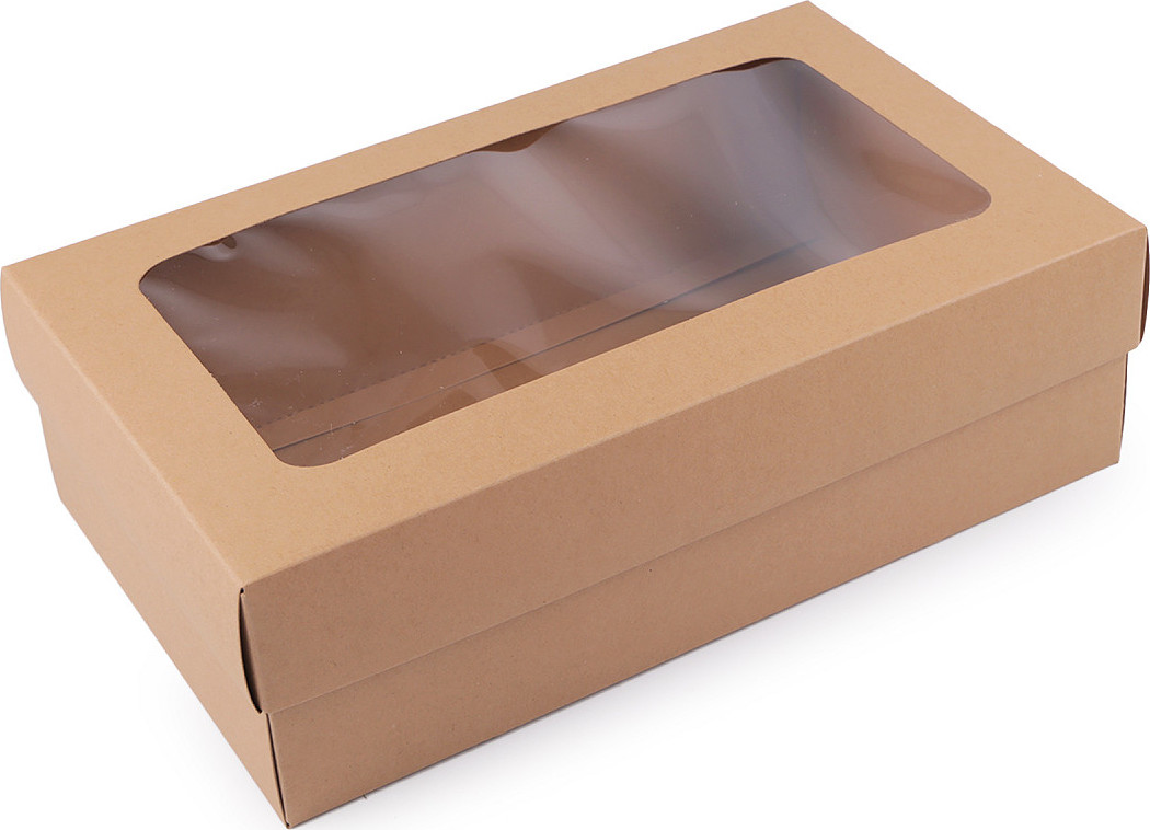 Papírová krabice s průhledem Varianta: 2 hnědá přírodní, Balení: 4 ks