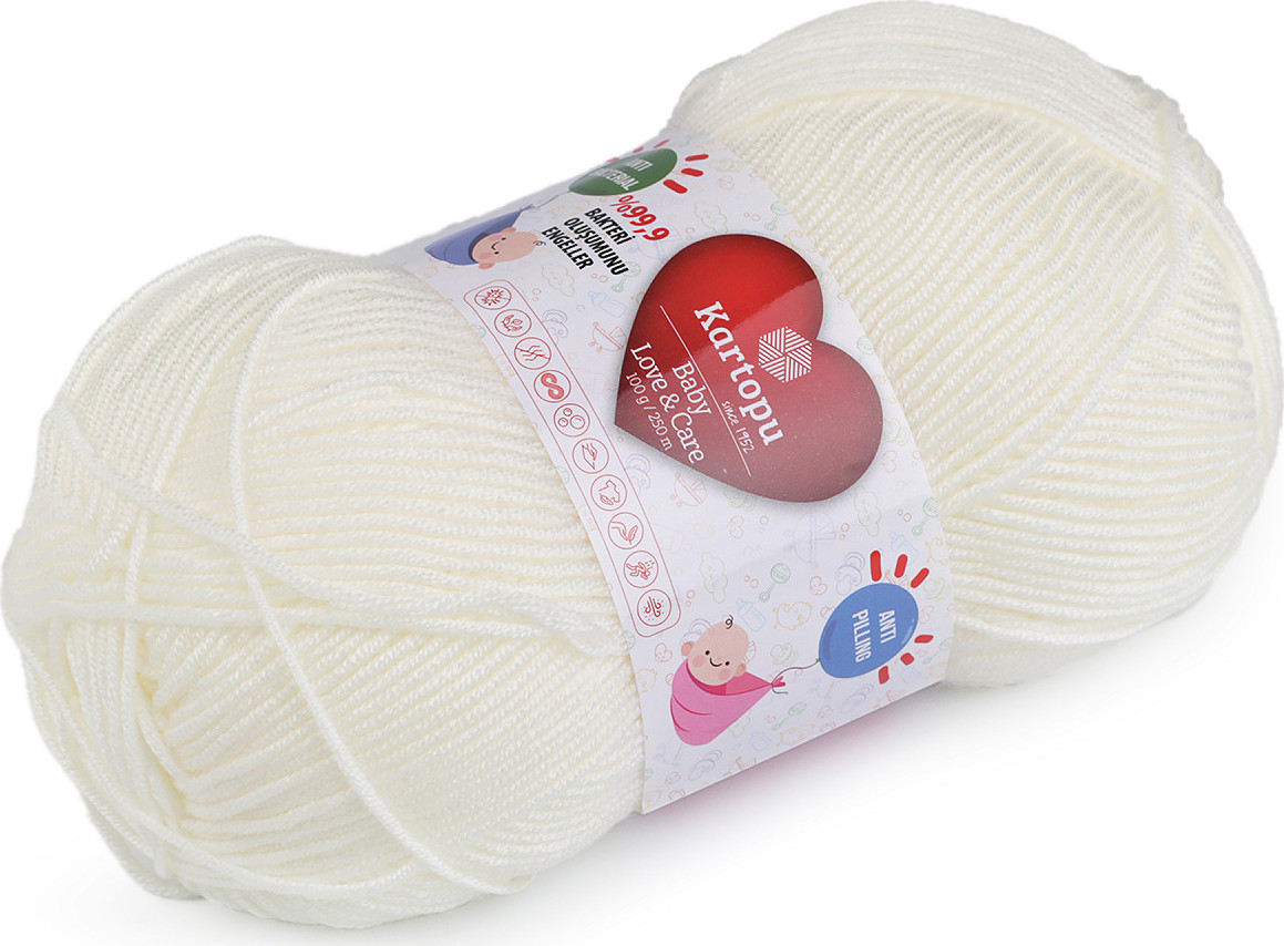 Pletací příze Baby Love a Care 100 g Varianta: 29 (019) krémová nejsvět., Balení: 1 ks