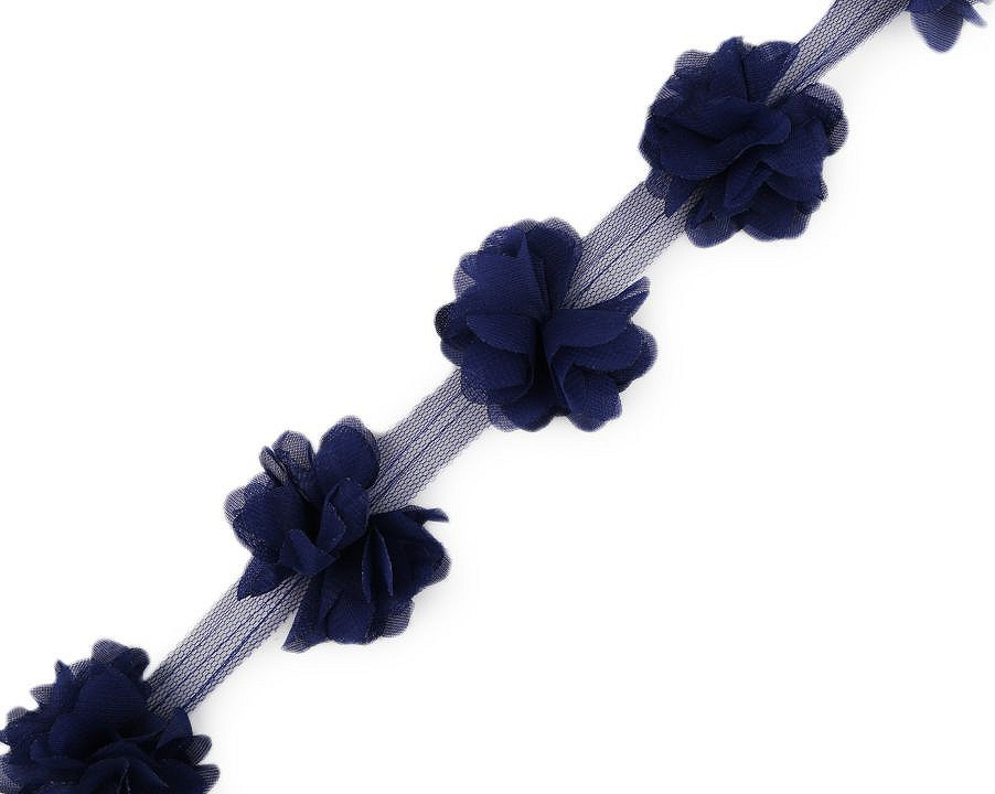 Prýmek květ na tylu šíře 60 mm Varianta: 16 modrá berlínská, Balení: 9 m