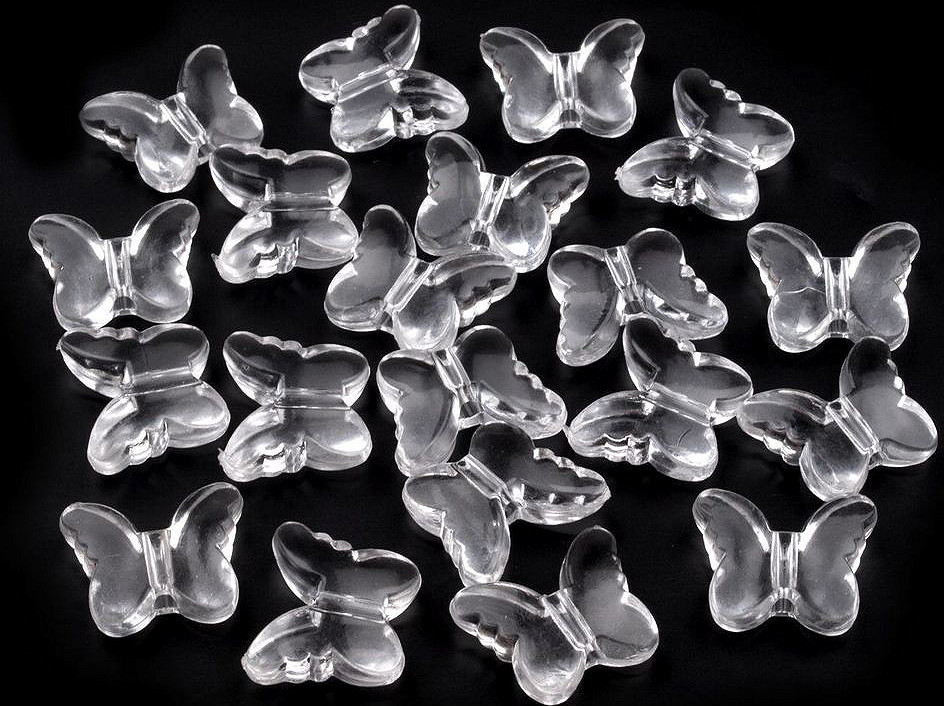 Plastové korálky motýl 15x18 mm Varianta: 1 transparent, Balení: 20 ks