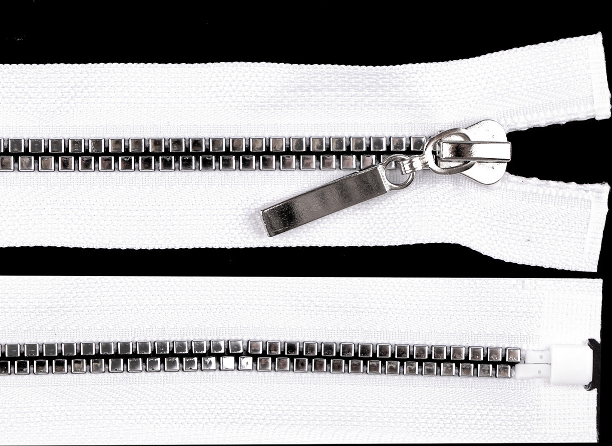 Kostěný zip šíře 5 mm délka 70 cm čtvercové zuby Varianta: bílá stříbrná, Balení: 1 ks