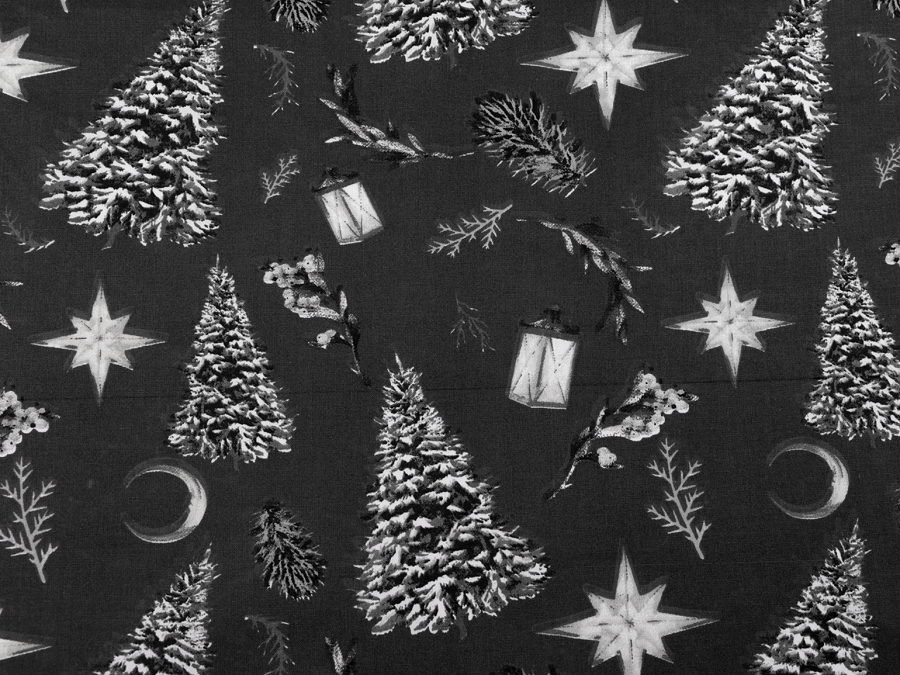 Vánoční bavlněná látka / plátno stromeček Varianta: 5 (CH9) šedá, Balení: 1 m