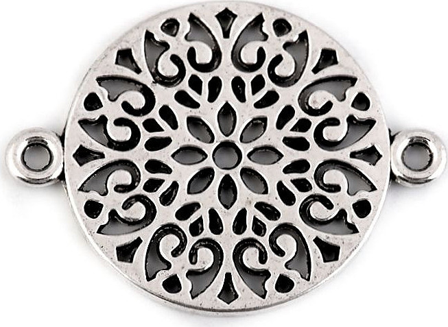 Našívací díl mandala 18x24 mm Varianta: platina, Balení: 4 ks