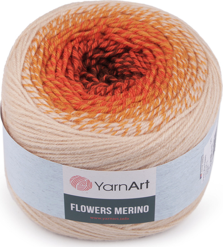 Pletací příze Flowers merino 225 g Varianta: 552 béžová tm. žlutá, Balení: 1 ks