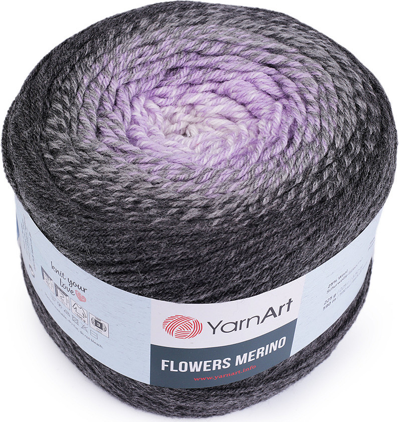 Pletací příze Flowers merino 225 g Varianta: 547 šedá fialová, Balení: 1 ks