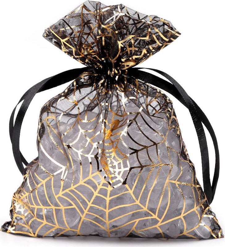 Dárkový pytlík pavučina / Halloween 13x18 cm organza Varianta: 2 černá zlatá, Balení: 10 ks