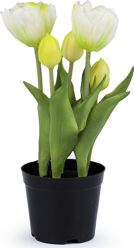 Umělé tulipány v květináči Varianta: 6 (25 cm) bílá, Balení: 1 ks