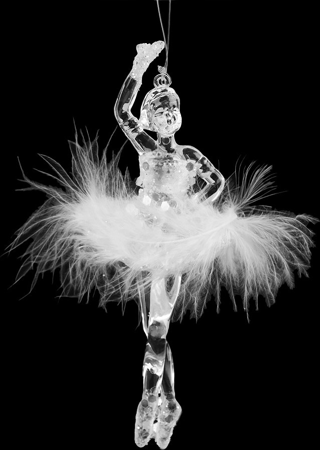 Dekorace baletka, labuť s glitry k zavěšení na stromeček Varianta: 1 transparent baletka, Balení: 1 ks