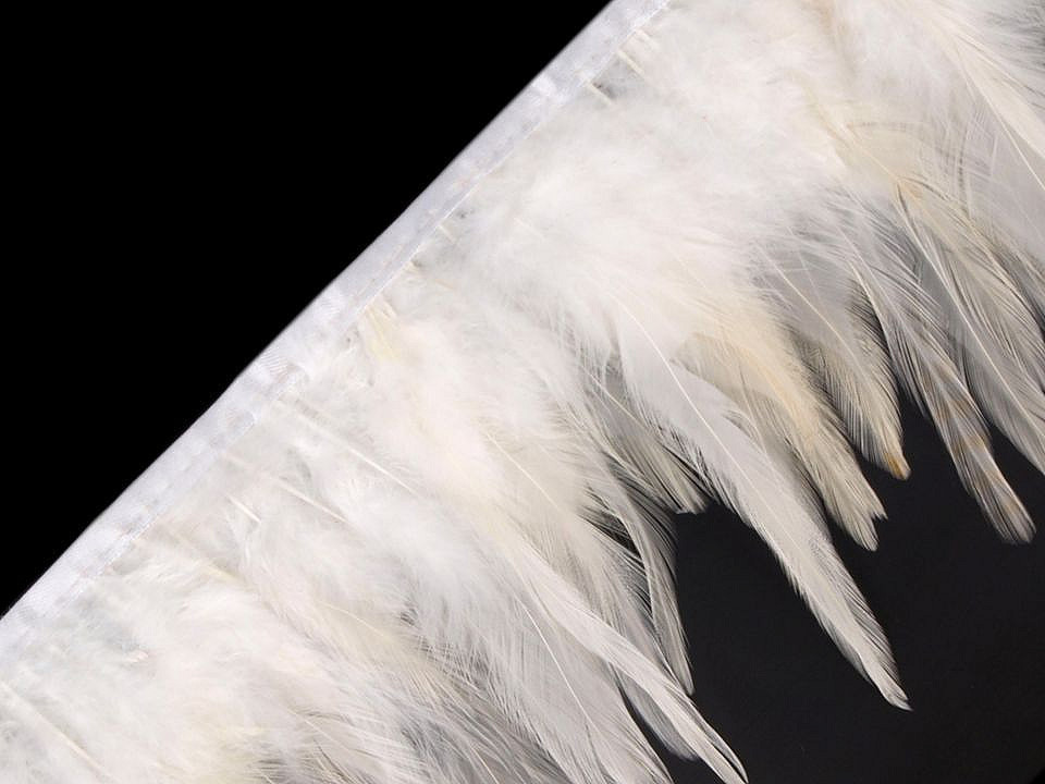 Prýmek - kohoutí peří šíře 12 cm Varianta: 3 bílá, Balení: 1 m