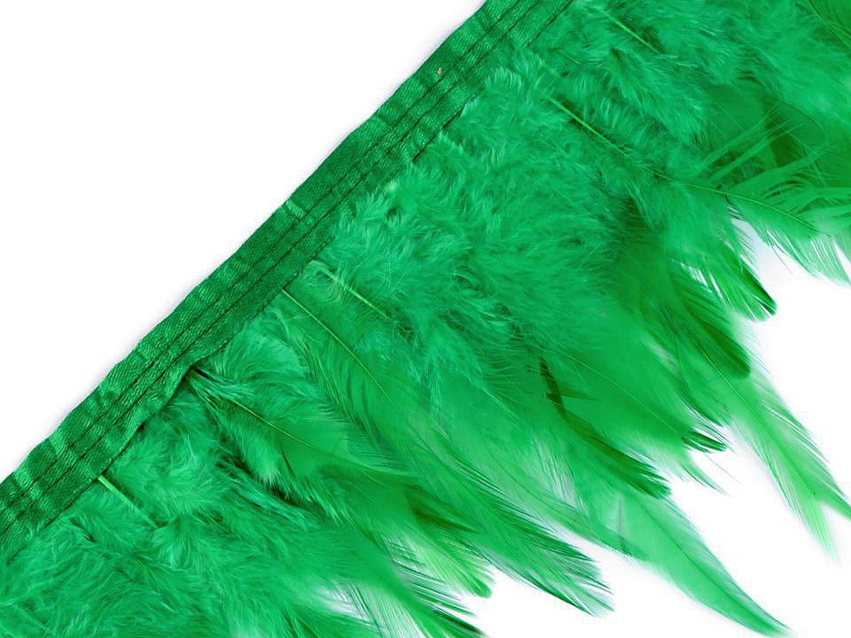 Prýmek - kohoutí peří šíře 12 cm Varianta: 6 zelená irská, Balení: 1 m