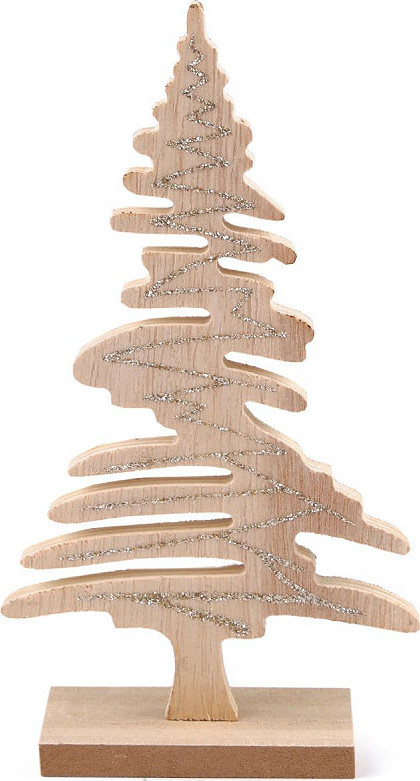 Dřevěný vánoční stromeček s glitry Varianta: přírodní zlatá, Balení: 1 ks